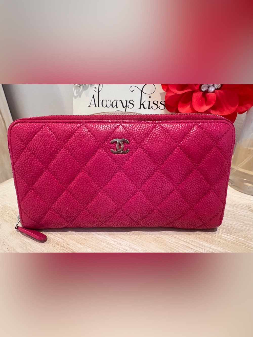 CHANEL Quilted Zip Wallet - Hot Pink